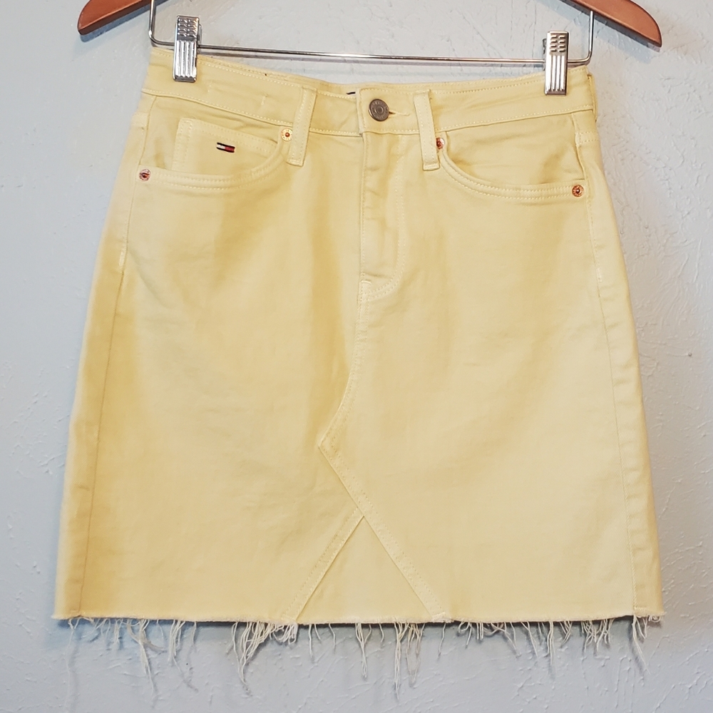 Tommy Hilfiger Butter Yellow Raw Hem Denim Mini Skirt